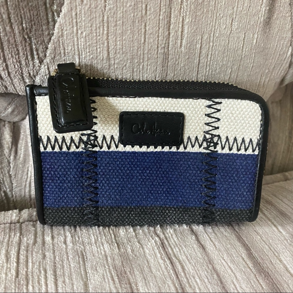 Cole Haan half zip credit card case canvas plaid